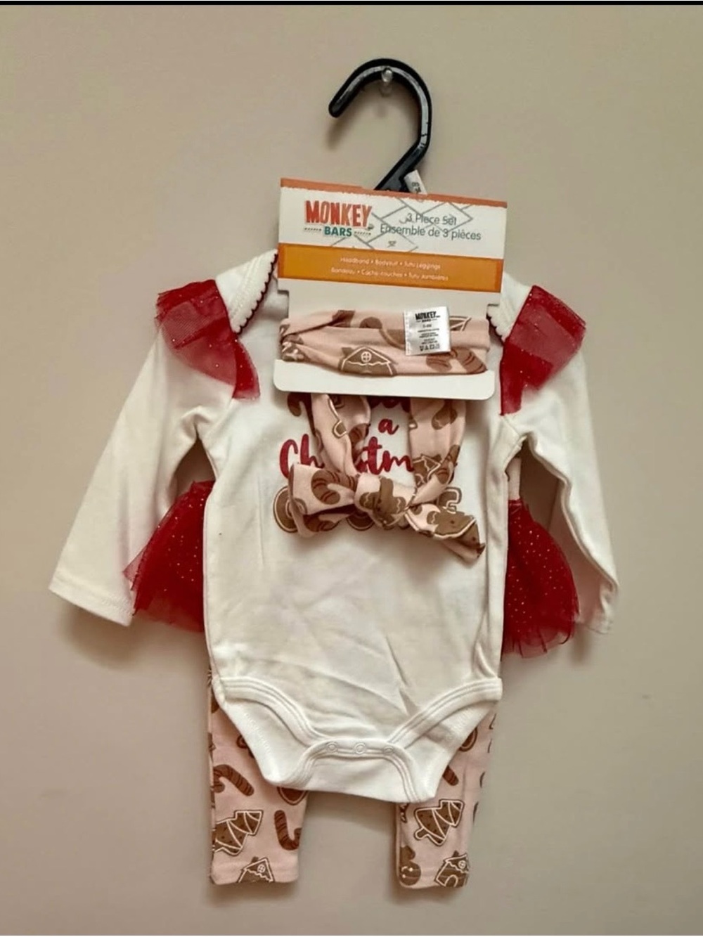 Infant Holiday Tutu Bodysuit Set in Red & Cream by